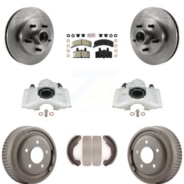 Front Rear Disc Brake Caliper Rotors Drums Semi-Metallic Pads Kit (8Pc) For GMC Yukon KC8-101391N