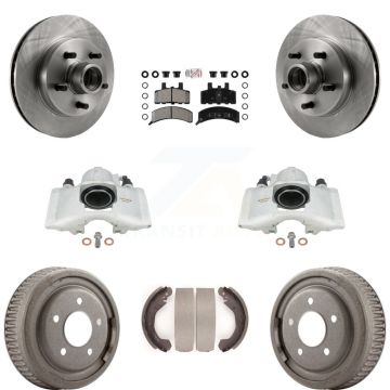 Front Rear Disc Brake Caliper Rotors Drums Semi-Metallic Pads Kit (8Pc) For GMC Yukon KC8-101392N