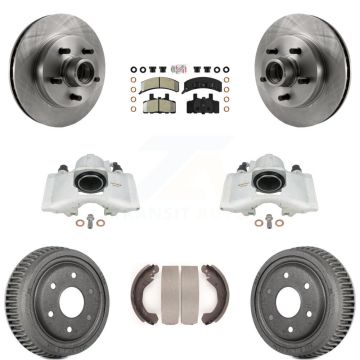Front Rear Disc Brake Caliper Rotors Drums Semi-Metallic Pads Kit (8Pc) For GMC Yukon KC8-101393N