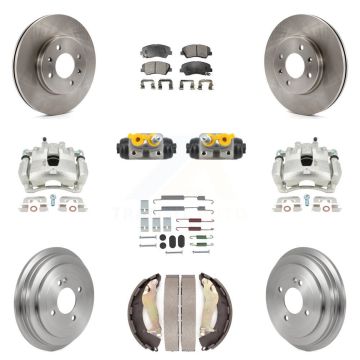 Front Rear Brake Caliper Rotors Drum Ceramic Pad Shoe Cylinder & Hardware Kit (11Pc) For KC8-101393T