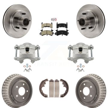 Front Rear Brake Caliper Rotors Drums Semi-Metallic Pads Kit (8Pc) For Chevrolet S10 GMC KC8-101395N