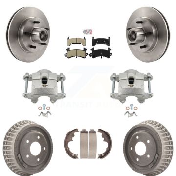 Front Rear Brake Caliper Rotors Drums Semi-Metallic Pads Kit (8Pc) For Chevrolet S10 GMC KC8-101398N