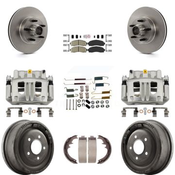 Front Rear Brake Caliper Rotors Drum Ceramic Pad Shoe Hardware Kit (9Pc) For Ford Ranger KC8-101412N