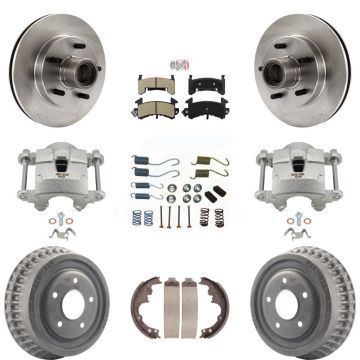 Front Rear Brake Caliper Rotors Drum Semi-Metallic Pad Shoe & Hardware Kit (9Pc) For GMC KC8-101422N