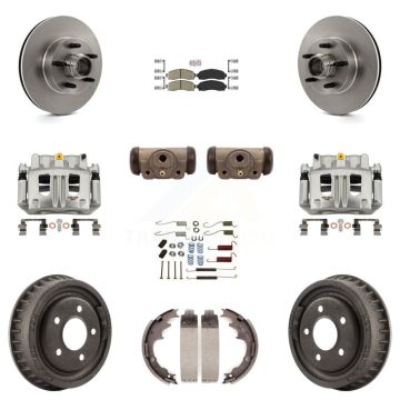 Front Rear Brake Caliper Rotors Drum Ceramic Pad Shoe Cylinder & Hardware Kit (11Pc) For KC8-101425N