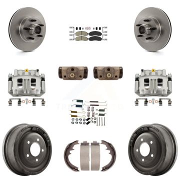 Front Rear Brake Caliper Rotors Drum Ceramic Pad Shoe Cylinder & Hardware Kit (11Pc) For KC8-101428N