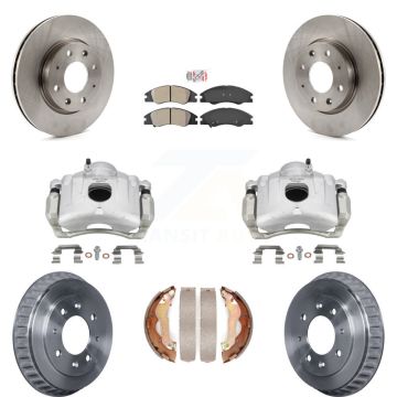 Front Rear Brake Caliper Rotors Drums Semi-Metallic Pads Kit (8Pc) For 07-09 Kia Spectra KC8-101436N