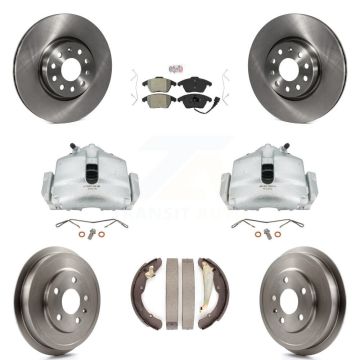 Front Rear Brake Caliper Rotors Drums Semi-Metallic Pads Kit (8Pc) For Volkswagen Jetta KC8-101437N