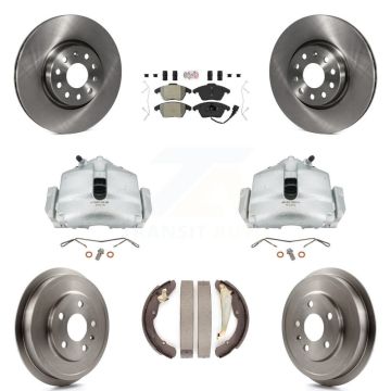 Front Rear Brake Caliper Rotors Drums Semi-Metallic Pads Kit (8Pc) For Volkswagen Jetta KC8-101438N
