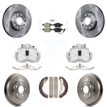 Front Rear Brake Caliper Rotors Drums Semi-Metallic Pads Kit (8Pc) For Volkswagen Jetta KC8-101439N