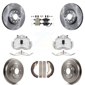 Front Rear Brake Caliper Rotors Drums Semi-Metallic Pads Kit (8Pc) For Volkswagen Jetta KC8-101440N