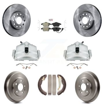 Front Rear Brake Caliper Rotors Drums Semi-Metallic Pads Kit (8Pc) For Volkswagen Jetta KC8-101441N