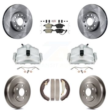 Front Rear Brake Caliper Rotors Drums Semi-Metallic Pads Kit (8Pc) For Volkswagen Jetta KC8-101442N