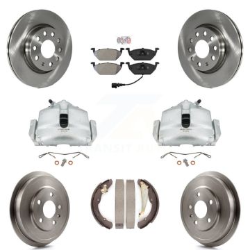 Front Rear Brake Caliper Rotors Drums Semi-Metallic Pads Kit (8Pc) For Volkswagen Jetta KC8-101443N