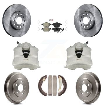 Front Rear Brake Caliper Rotors Drums Semi-Metallic Pads Kit (8Pc) For Volkswagen Jetta KC8-101444N