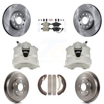 Front Rear Brake Caliper Rotors Drums Semi-Metallic Pads Kit (8Pc) For Volkswagen Jetta KC8-101445N