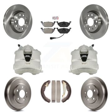 Front Rear Brake Caliper Rotors Drums Semi-Metallic Pads Kit (8Pc) For Volkswagen Jetta KC8-101446N