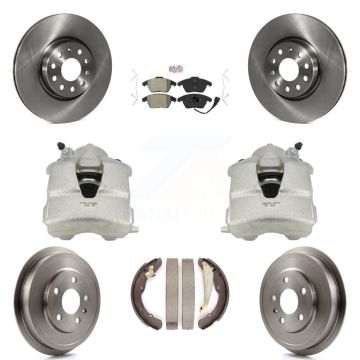 Front Rear Brake Caliper Rotors Drums Semi-Metallic Pads Kit (8Pc) For Volkswagen Jetta KC8-101447N