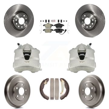 Front Rear Brake Caliper Rotors Drums Semi-Metallic Pads Kit (8Pc) For Volkswagen Jetta KC8-101448N