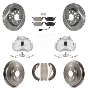 Front Rear Brake Caliper Rotors Drums Semi-Metallic Pads Kit (8Pc) For Volkswagen Jetta KC8-101449N
