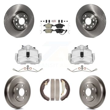 Front Rear Brake Caliper Rotors Drums Semi-Metallic Pads Kit (8Pc) For Volkswagen Jetta KC8-101451N