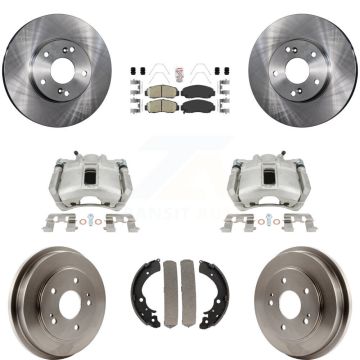 Front Rear Brake Caliper Rotors Drums Ceramic Pads Kit (8Pc) For 03-06 Honda Accord 2.4L KC8-101458N