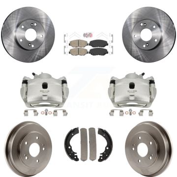 Front Rear Disc Brake Caliper Rotors Drums Ceramic Pads Kit (8Pc) For Honda Fit Accord KC8-101459N