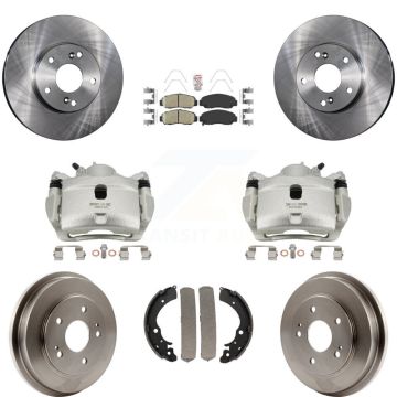 Front Rear Brake Caliper Rotors Drums Ceramic Pads Kit (8Pc) For 2007 Honda Accord 2.4L KC8-101460N