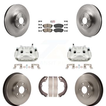 Front Rear Brake Caliper Rotors Drums Ceramic Pads Kit (8Pc) For Subaru Forester Impreza KC8-101478N