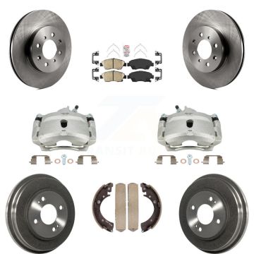 Front Rear Disc Brake Caliper Rotors Drums Ceramic Pads Kit (8Pc) For Honda Civic KC8-101480N
