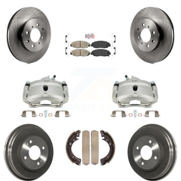 Front Rear Disc Brake Caliper Rotors Drums Ceramic Pads Kit (8Pc) For Honda Civic KC8-101481N