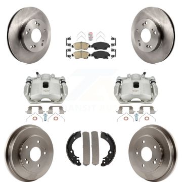 Front Rear Disc Brake Caliper Rotors Drums Ceramic Pads Kit (8Pc) For Honda Civic KC8-101483N