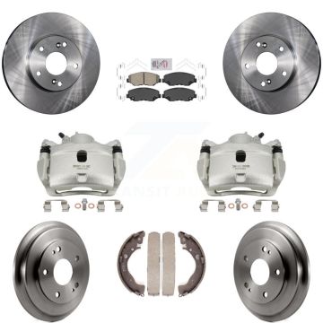Front Rear Disc Brake Caliper Rotors Drums Ceramic Pads Kit (8Pc) For Honda Civic KC8-101486N