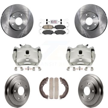 Front Rear Disc Brake Caliper Rotors Drums Ceramic Pads Kit (8Pc) For Honda Civic KC8-101487N