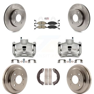 Front Rear Brake Caliper Rotors Drums Ceramic Pads Kit (8Pc) For 09-11 Nissan Versa 1.6L KC8-101488N