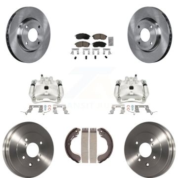 Front Rear Disc Brake Caliper Rotors Drums Ceramic Pads Kit (8Pc) For Nissan Versa KC8-101489N