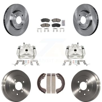 Front Rear Disc Brake Caliper Rotors Drums Ceramic Pads Kit (8Pc) For Nissan Versa KC8-101490N