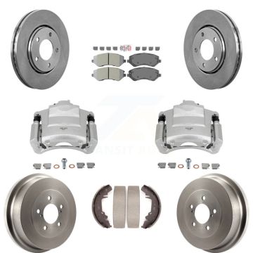 Front Rear Brake Caliper Rotors Drum Semi-Metallic Pad Kit (8Pc) For Dodge Caravan Grand KC8-101492N
