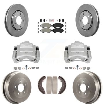 Front Rear Brake Caliper Rotors Drum Semi-Metallic Pad Kit (8Pc) For Dodge Caravan Grand KC8-101493N