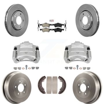 Front Rear Disc Brake Caliper Rotors Drum Semi-Metallic Pads Kit (8Pc) For Dodge Caravan KC8-101494N