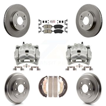 Front Rear Disc Brake Caliper Rotors Drums Ceramic Pads Kit (8Pc) For Ford Fiesta KC8-101498N