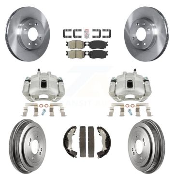 Front Rear Brake Caliper Rotors Drum Semi-Metallic Pads Kit (8Pc) For Hyundai Accent Kia KC8-101503N