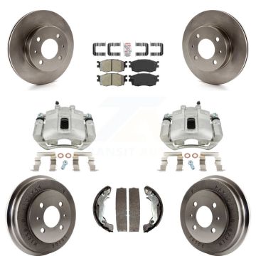 Front Rear Disc Brake Caliper Rotors Drum Semi-Metallic Pad Kit (8Pc) For Hyundai Accent KC8-101504N