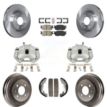 Front Rear Brake Caliper Rotor Drum Semi-Metallic Pad Kit (8Pc) For Hyundai Accent Sedan KC8-101505N