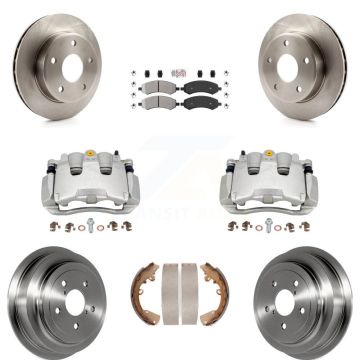 Front Rear Brake Caliper Rotors Drums Semi-Metallic Pads Kit (8Pc) For Dakota Dodge Ram KC8-101508N
