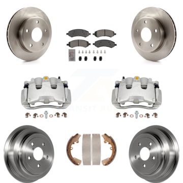 Front Rear Brake Caliper Rotors Drums Semi-Metallic Pads Kit (8Pc) For Dakota Dodge Ram KC8-101509N