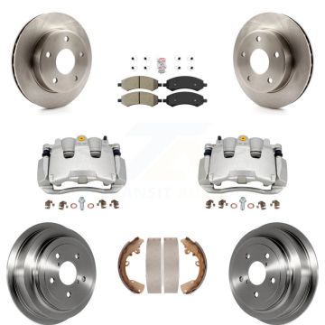 Front Rear Brake Caliper Rotors Drums Semi-Metallic Pads Kit (8Pc) For Dakota Dodge Ram KC8-101510N