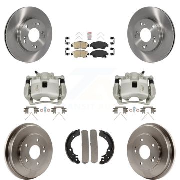 Front Rear Disc Brake Caliper Rotors Drums Ceramic Pads Kit (8Pc) For Honda Civic KC8-101511N
