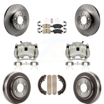 Front Rear Disc Brake Caliper Rotors Drum Ceramic Pads Kit (8Pc) For 2007-2008 Honda Fit KC8-101516N