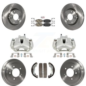 Front Rear Disc Brake Caliper Rotors Drums Ceramic Pads Kit (8Pc) For Hyundai Elantra KC8-101523N